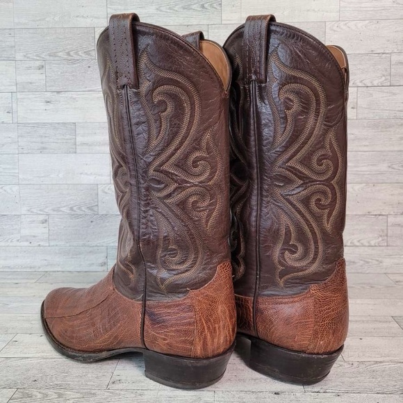 Vintage Tony Lama Western Brown Ostrich Leg Exotic Leather Cowboy Boots Size 11 - Picture 4 of 10